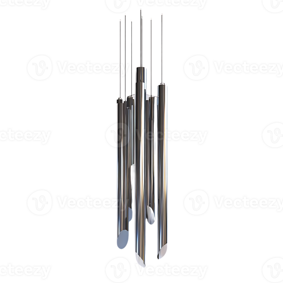 Chrome Wind Chimes with Transparent Background, Modern Metal Wind Chimes for Outdoor Decor, Elegant Hanging Windchimes for Patio png