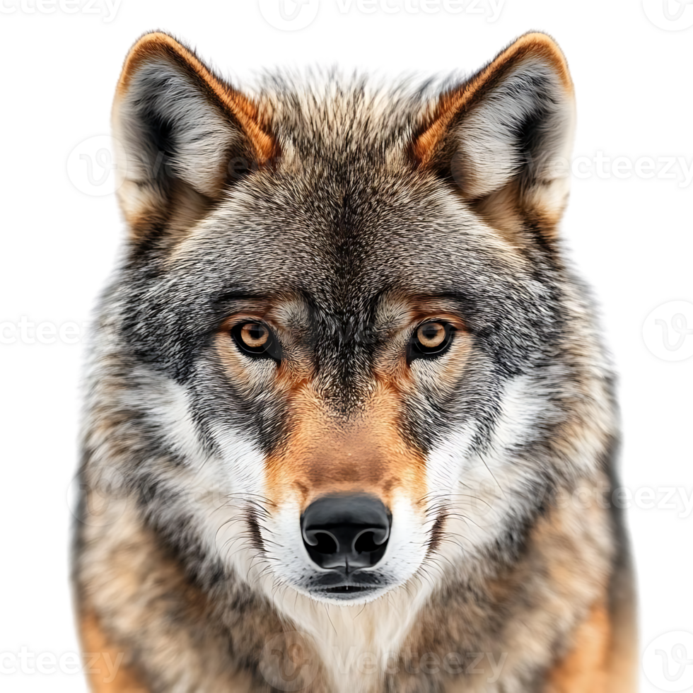 Wolf with Intense Gaze Stares Directly into the Camera with a Transparent Background png