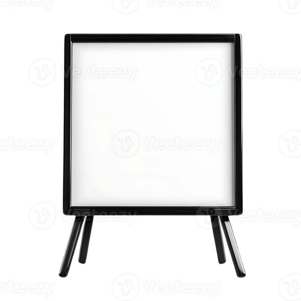 Black Frame Whiteboard with Tripod Stand on Transparent Background png