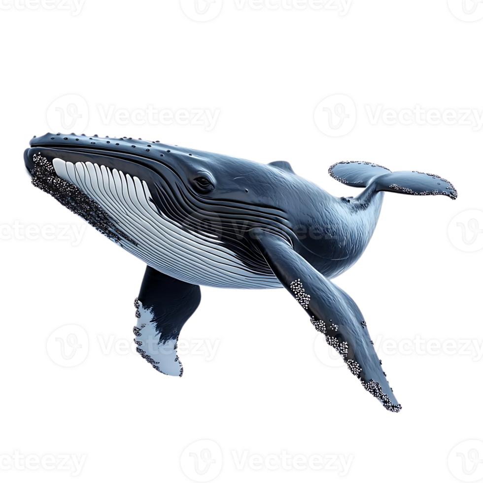 Humpback Whale Swimming with a Transparent Background, Black and White Whale with a Clean Background. png