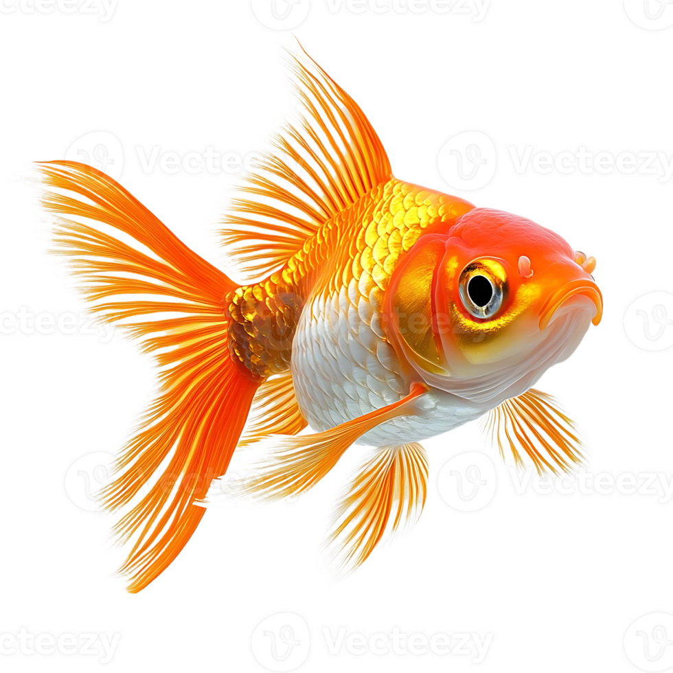 A Vibrant Goldfish Swims with a Transparent Background, Displaying its Orange and White Scales png