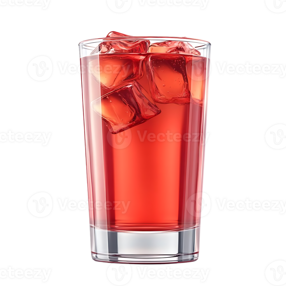Refreshing Red Drink with Ice Cubes in Glass, Transparent Background png