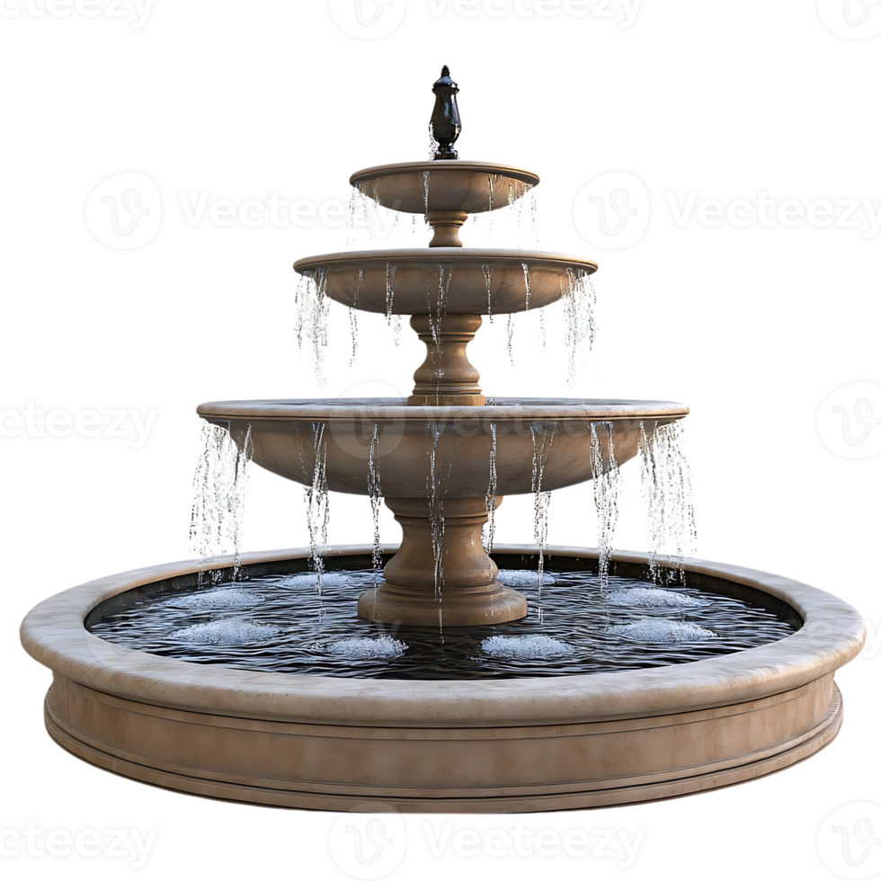 Elegant Stone Fountain with Cascading Water and a Transparent Background png