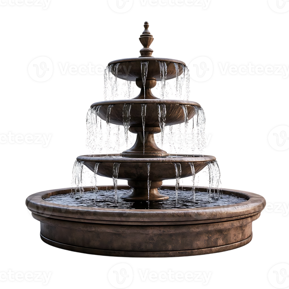 Three-Tiered Stone Fountain Cascading Water with Transparent Background png