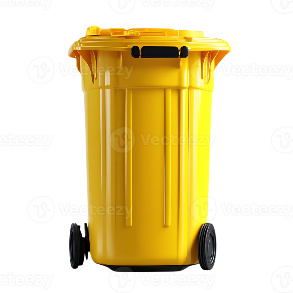 Yellow Wheeled Trash Can with Transparent Background, Waste Container for Recycling, Garbage Disposal with Wheels, Yellow Recycling Bin, Plastic Waste Bin, Outdoor Trash Container, Large Yellow Trash Can png