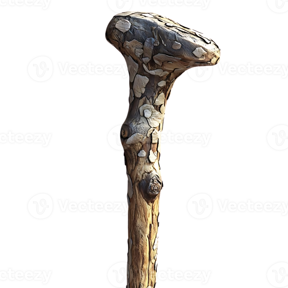 A Wooden Walking Stick with a Unique Bark Pattern, a Walking Stick with a Transparent Background png