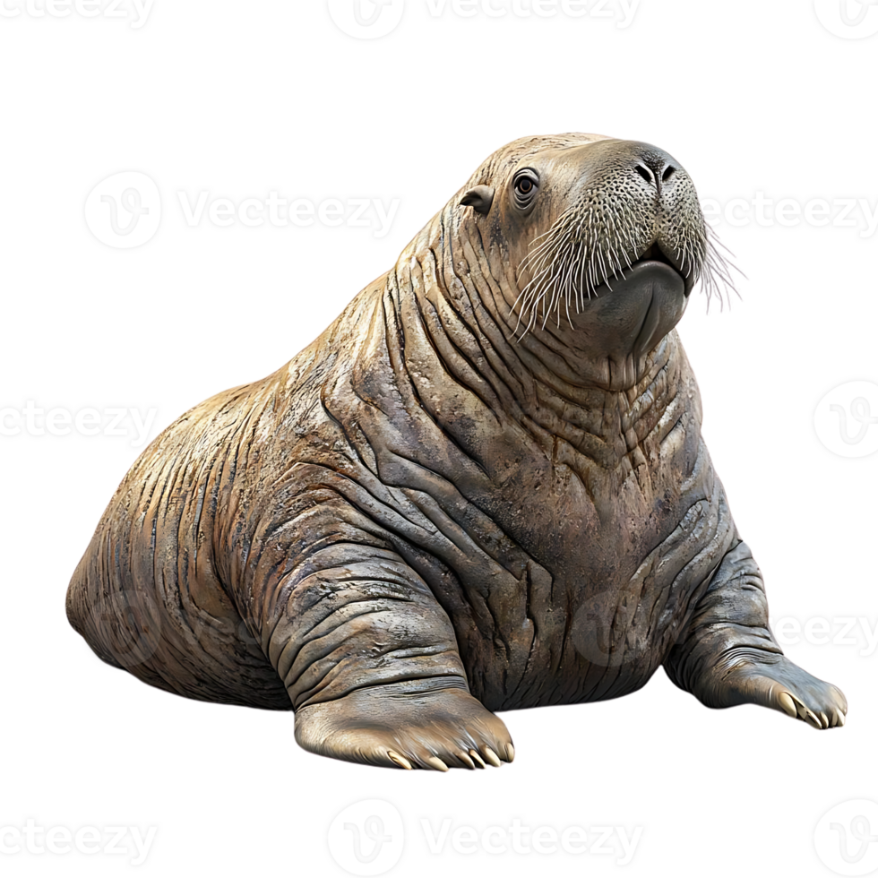 Walrus Sitting on a Transparent Background, a Large,  Brown,  Plump  Animal with  Tusk  and  Whiskers png