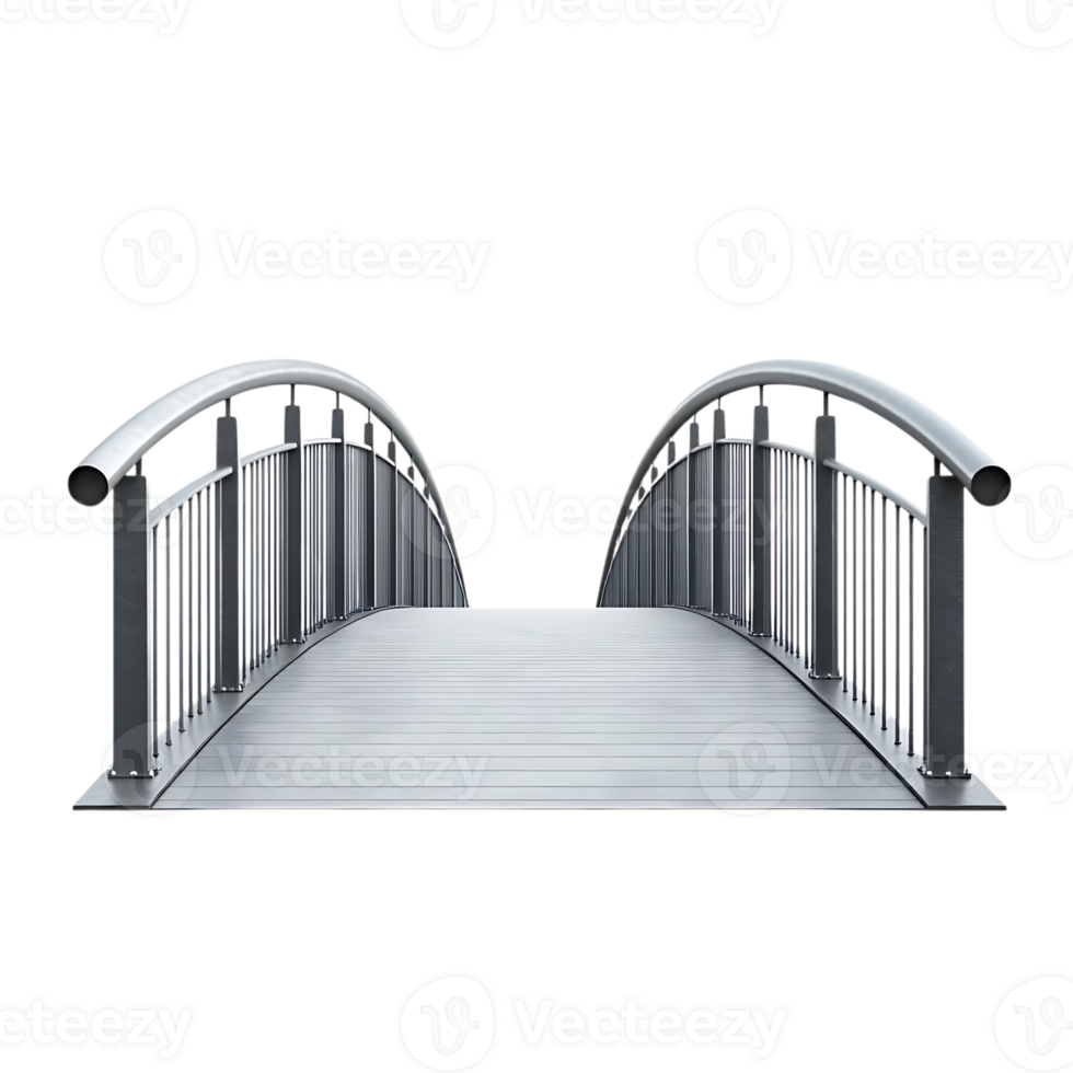 Arched Pedestrian Bridge with Transparent Background and Metal Railings,  Modern Design for Parks and Urban Spaces png