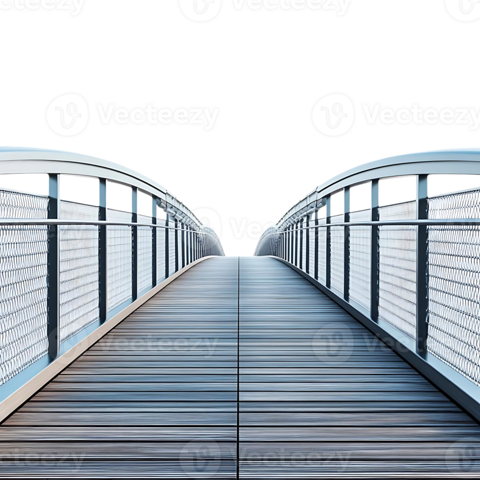 A Modern Bridge with a Transparent Background, Leading to a Clear Future and Opportunities with a Metal Railing and Wooden Deck png