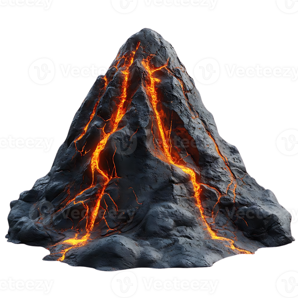 Volcano Erupting Lava Flows Down Mountainside with Transparent Background png