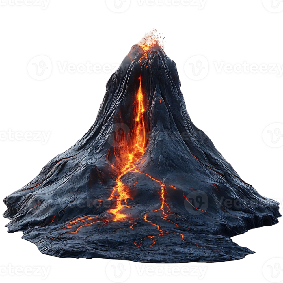 Volcano Erupting with Lava Flows on a Transparent Background png