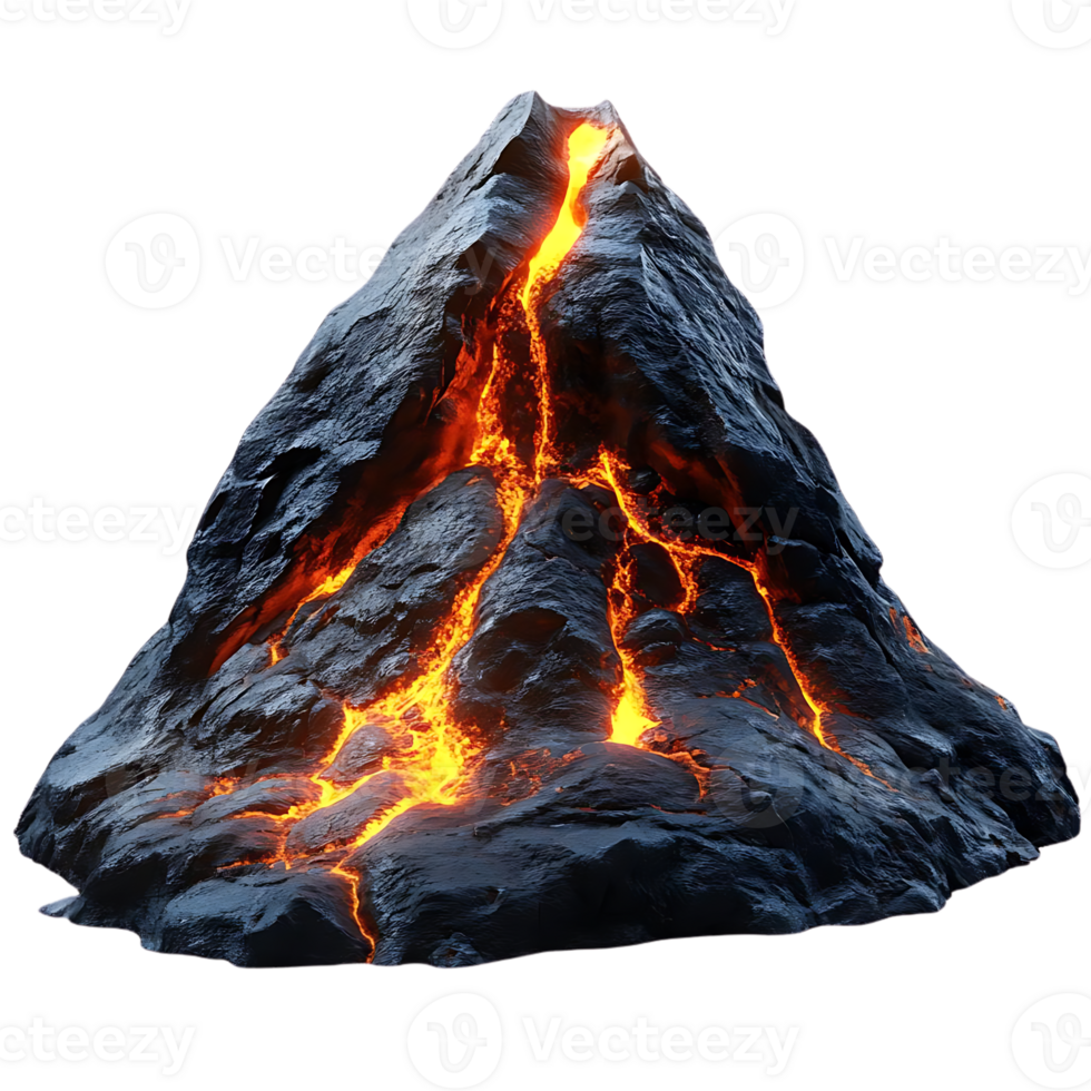 Volcano Erupting with Lava Flows on a Transparent Background png