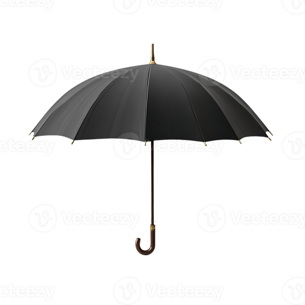 Black Umbrella with Transparent Background, Classic Style Umbrella with Wooden Handle for Rain Protection png