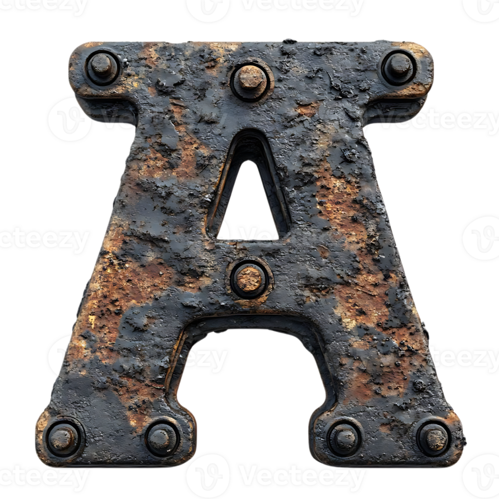 Rusty Metal Letter A with Transparent Background, Industrial Font Design,  Vintage Alphabet png