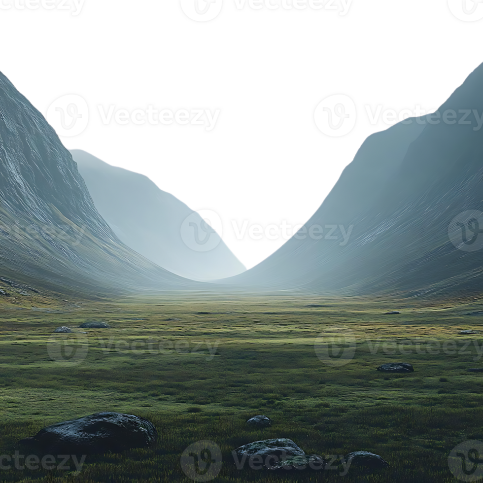 Misty Mountains Converge on a Tranquil Meadow with a Transparent Background png