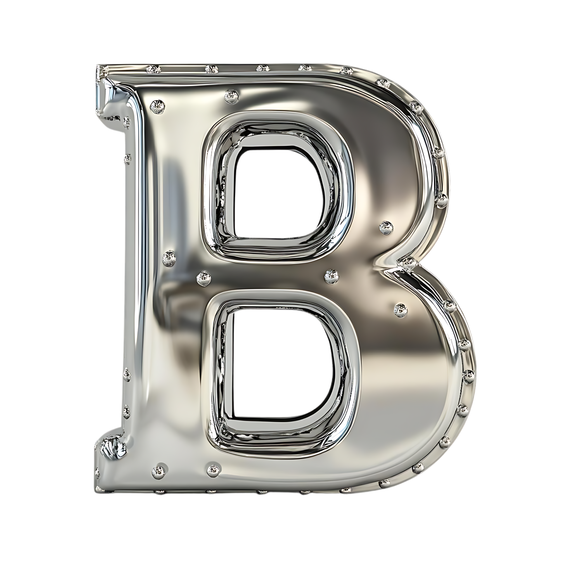 Shiny chrome letter b with transparent background 3d rendered alphabet