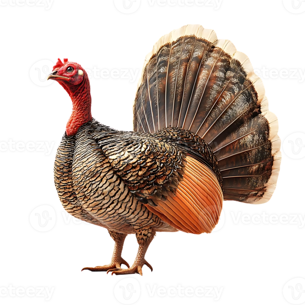 A Turkey with a Transparent Background, Displaying its Stunning Feathers and a Striking Red Head png