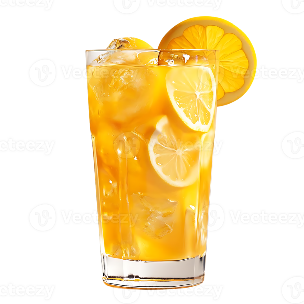 Refreshing Iced Tea with Lemon Slices and Ice Cubes on a Transparent Background png
