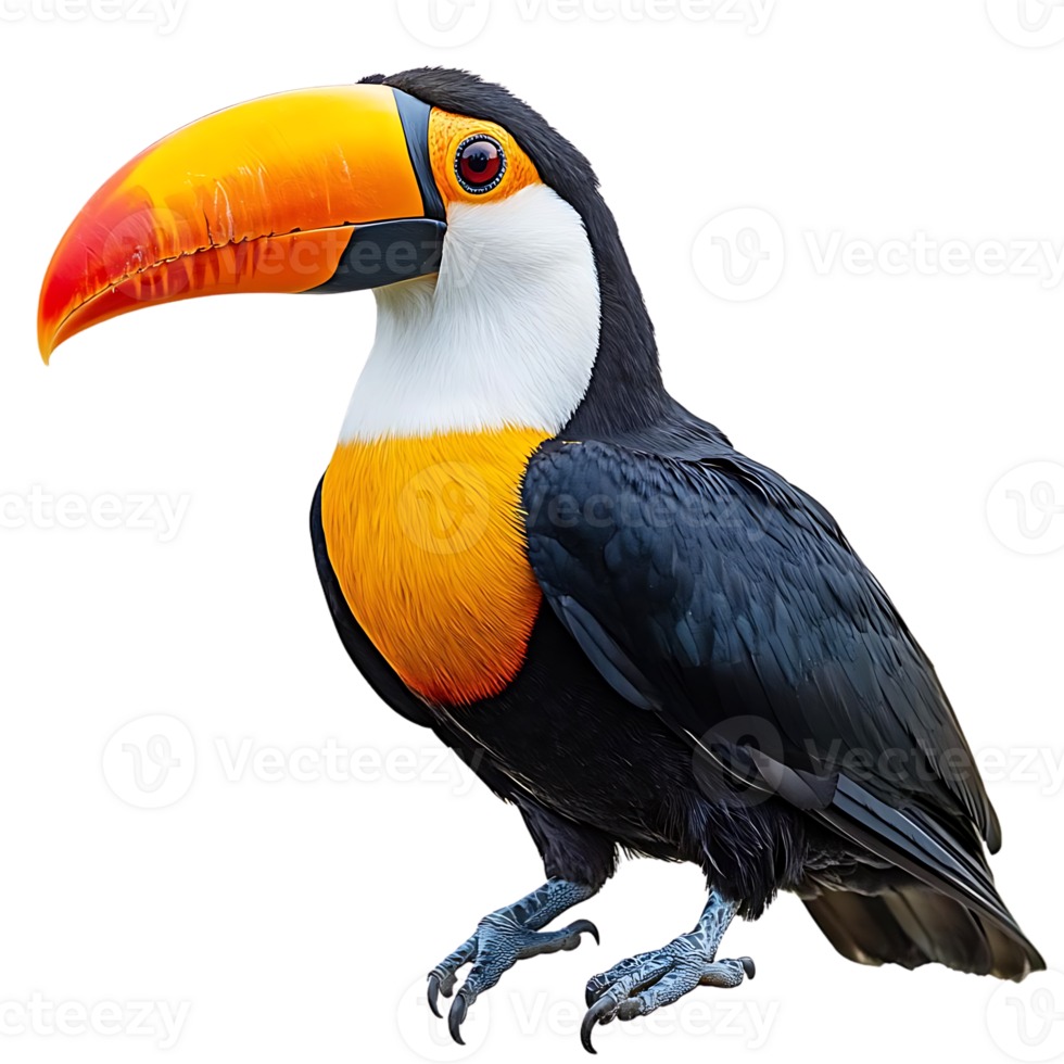 A Vibrant Toucan with a Strikingly Long Beak Stands Out Against a Transparent Background png
