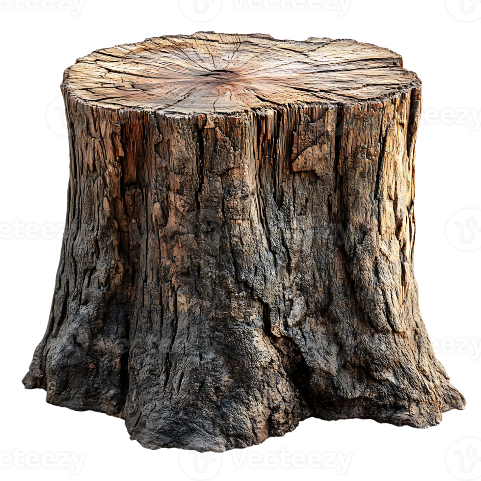 Old Tree Stump with Rough Bark and a Smooth Top, Isolated on a Transparent Background png