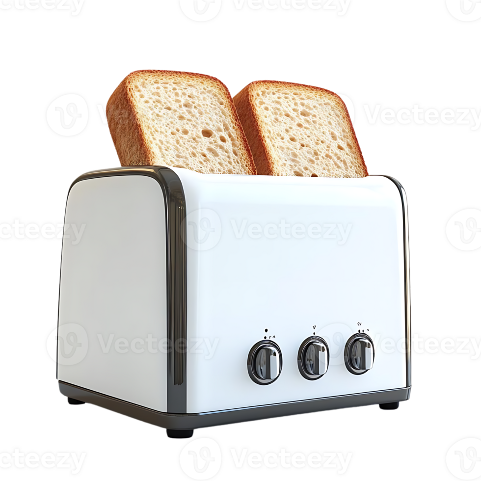 Toasting Bread in a White Toaster with a Transparent Background png