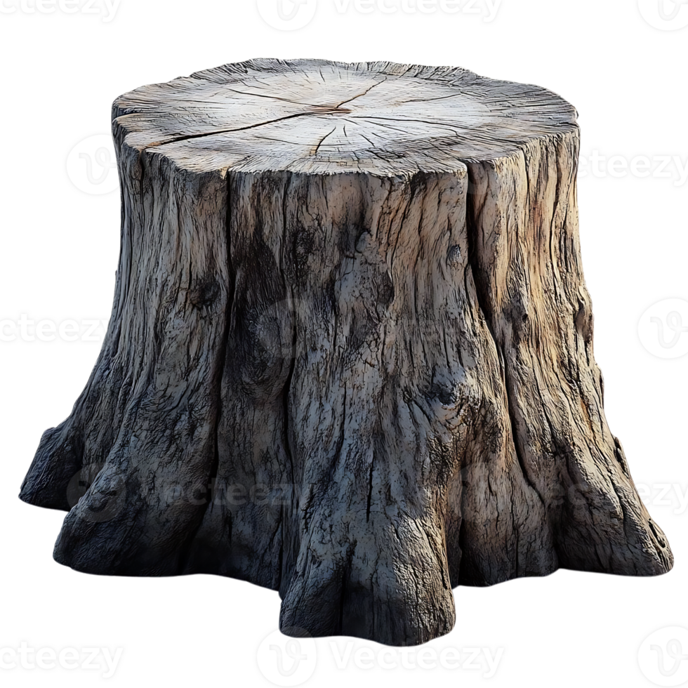 Weathered Tree Stump Isolated on Transparent Background, Natural Texture for Design Projects, Rustic Tree Trunk png