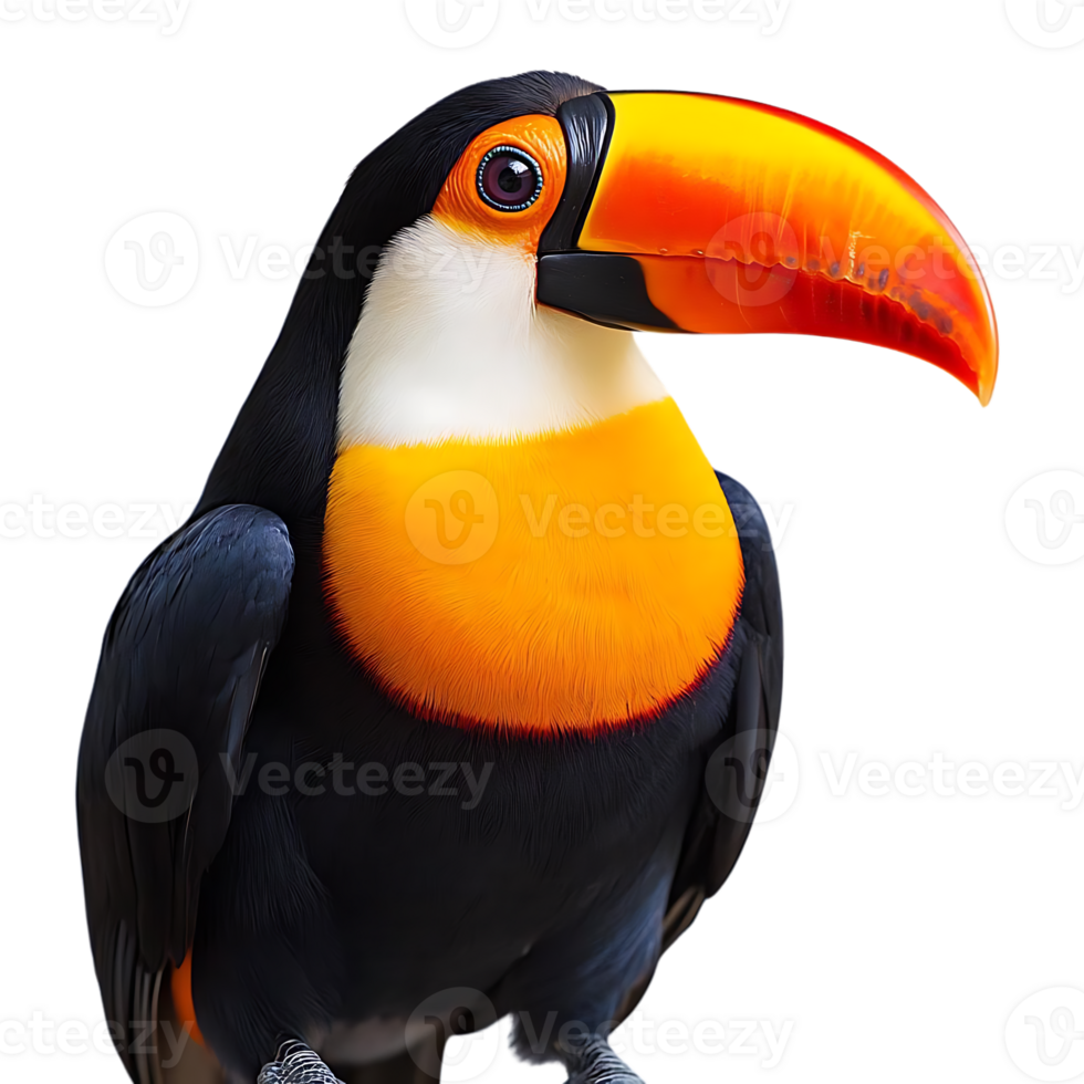 A Vibrant Toucan with a Large, Colorful Beak Poses Against a Transparent Background, Showcasing Its Striking Features and Unique Beauty png