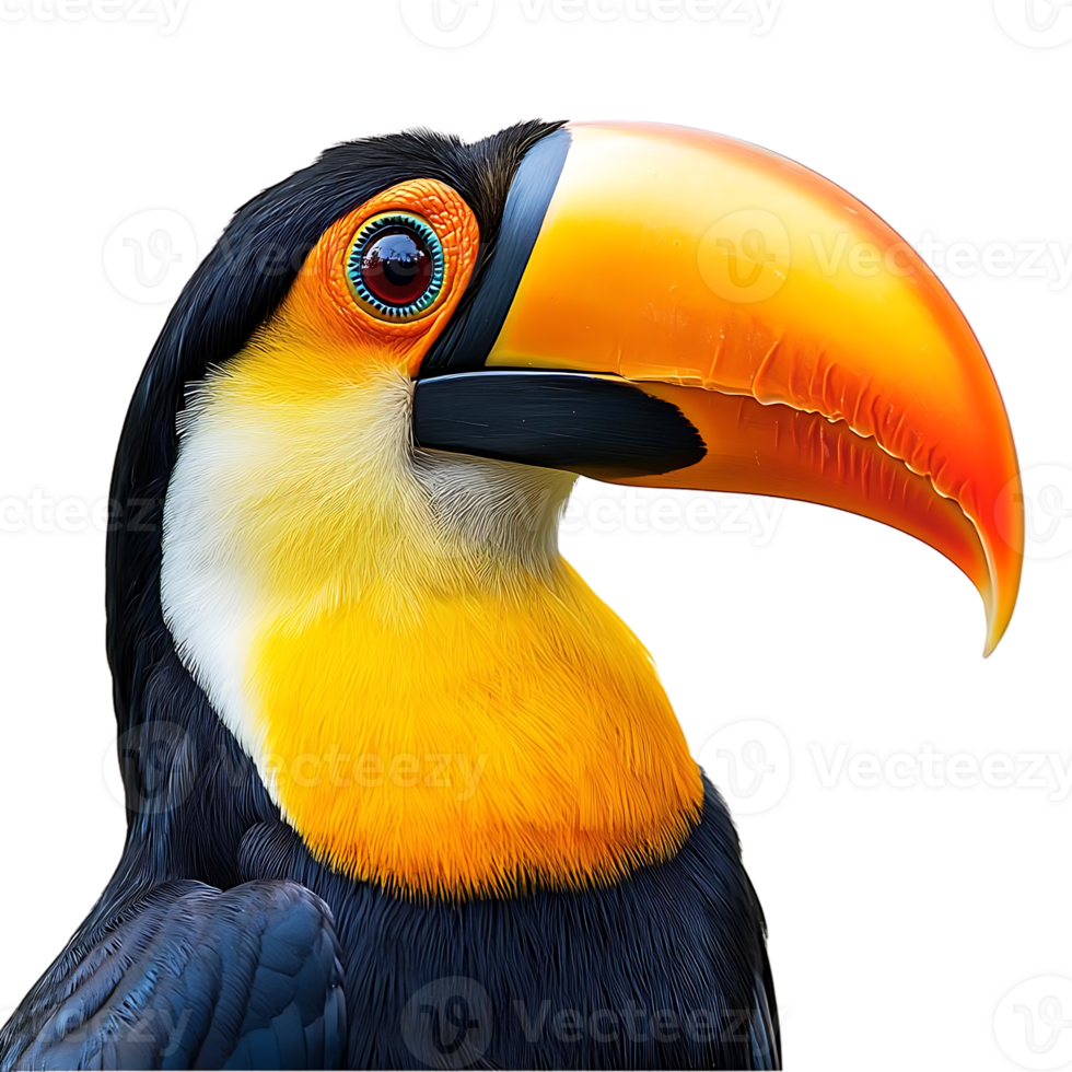 Toucan with Transparent Background, Bird with a Large Beak and Yellow Throat, Colorful Tropical Bird Isolated png