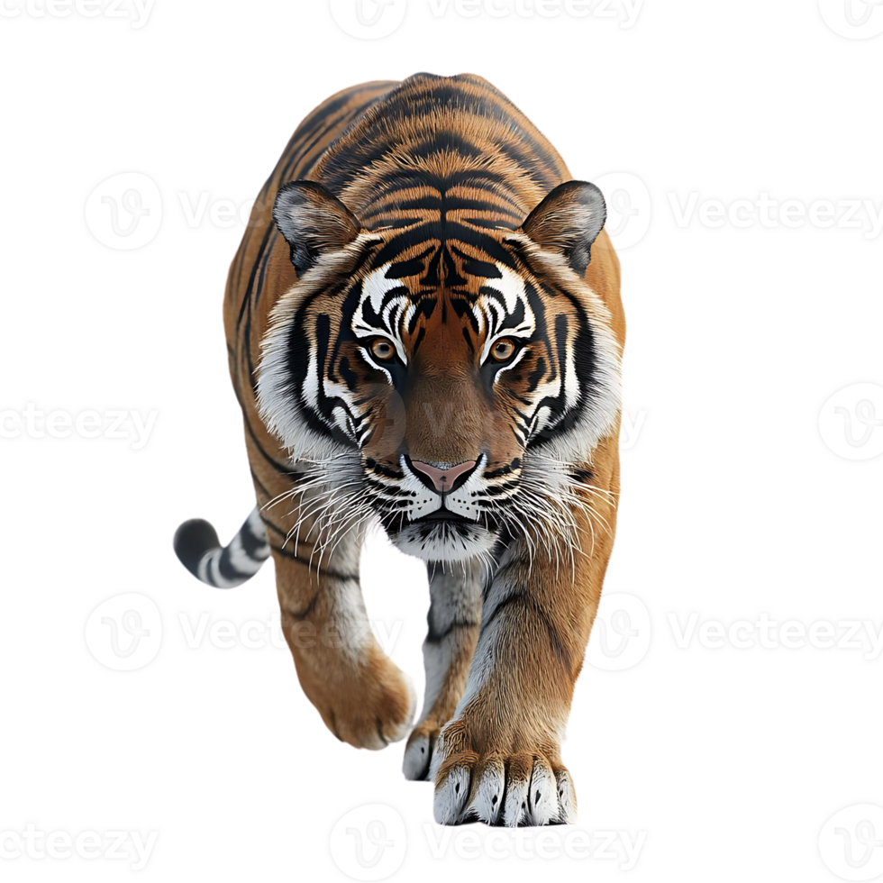 Striped Tiger Walking Towards You With Transparent Background png