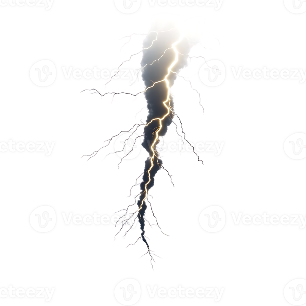 Lightning Strikes Downward with a Powerful Force, Creating a Dramatic Image of Nature's Power, Transparent Background png