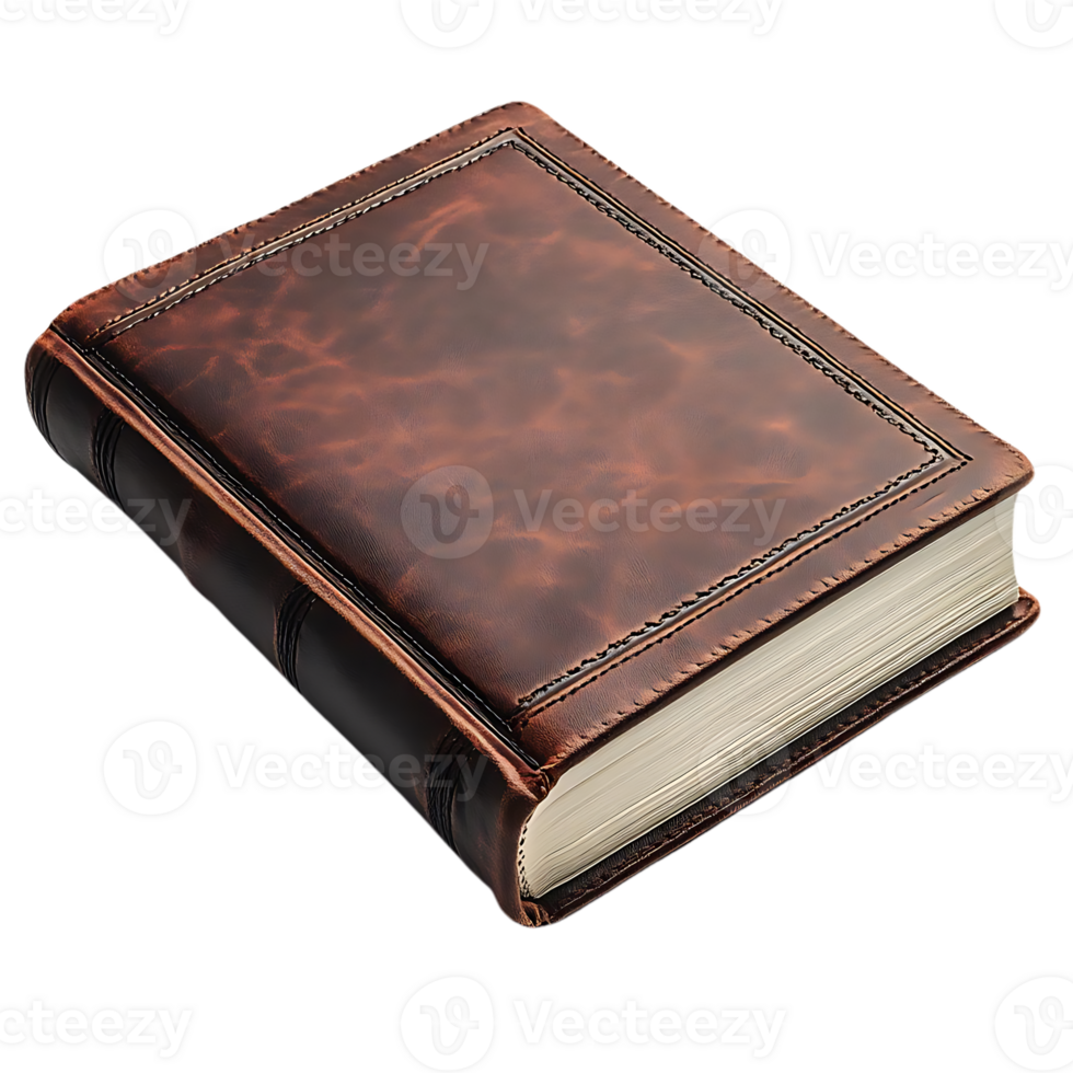 Leather Bound Book with Transparent Background, a Vintage Treasure. png