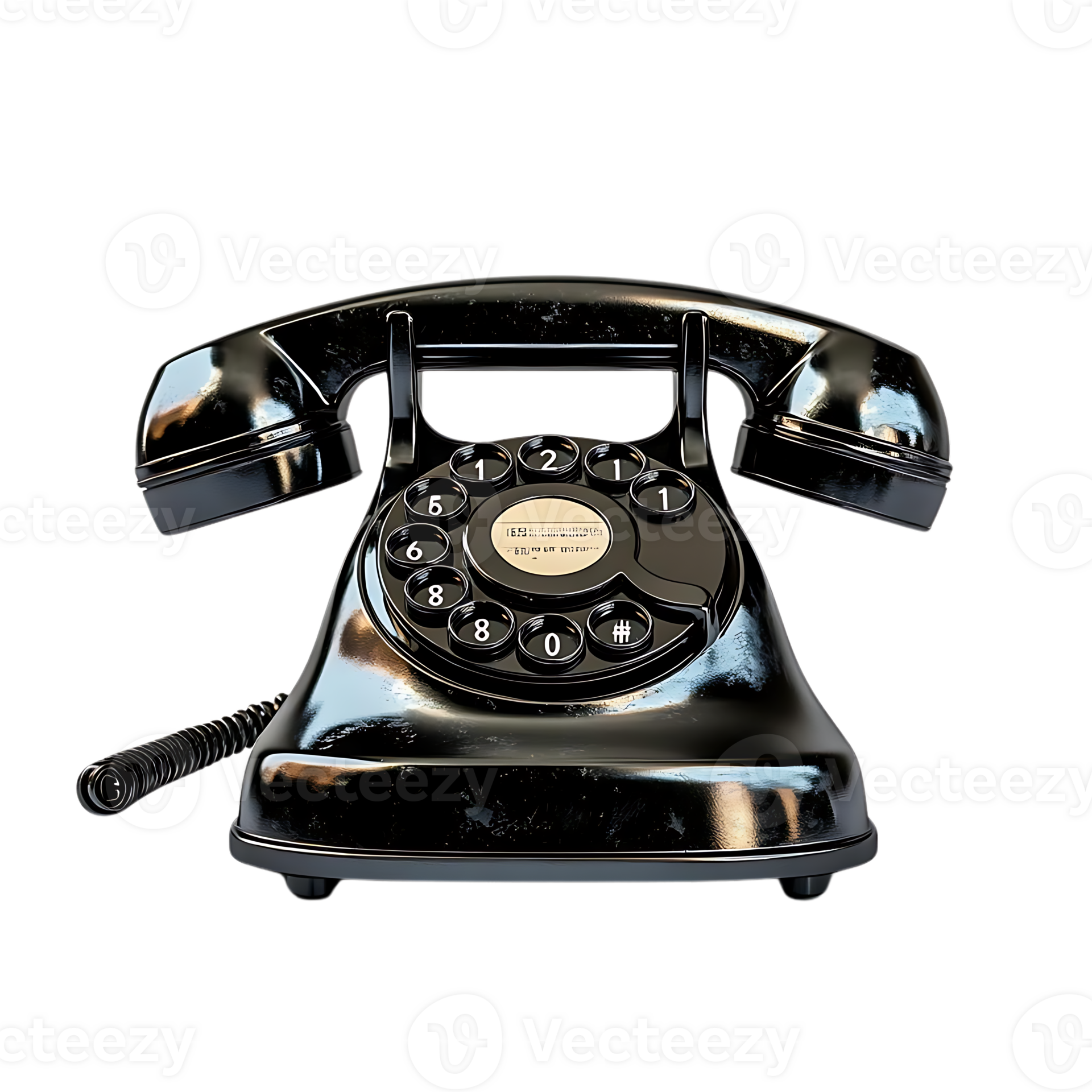 A Vintage Black Rotary Dial Phone with a Transparent Background, A