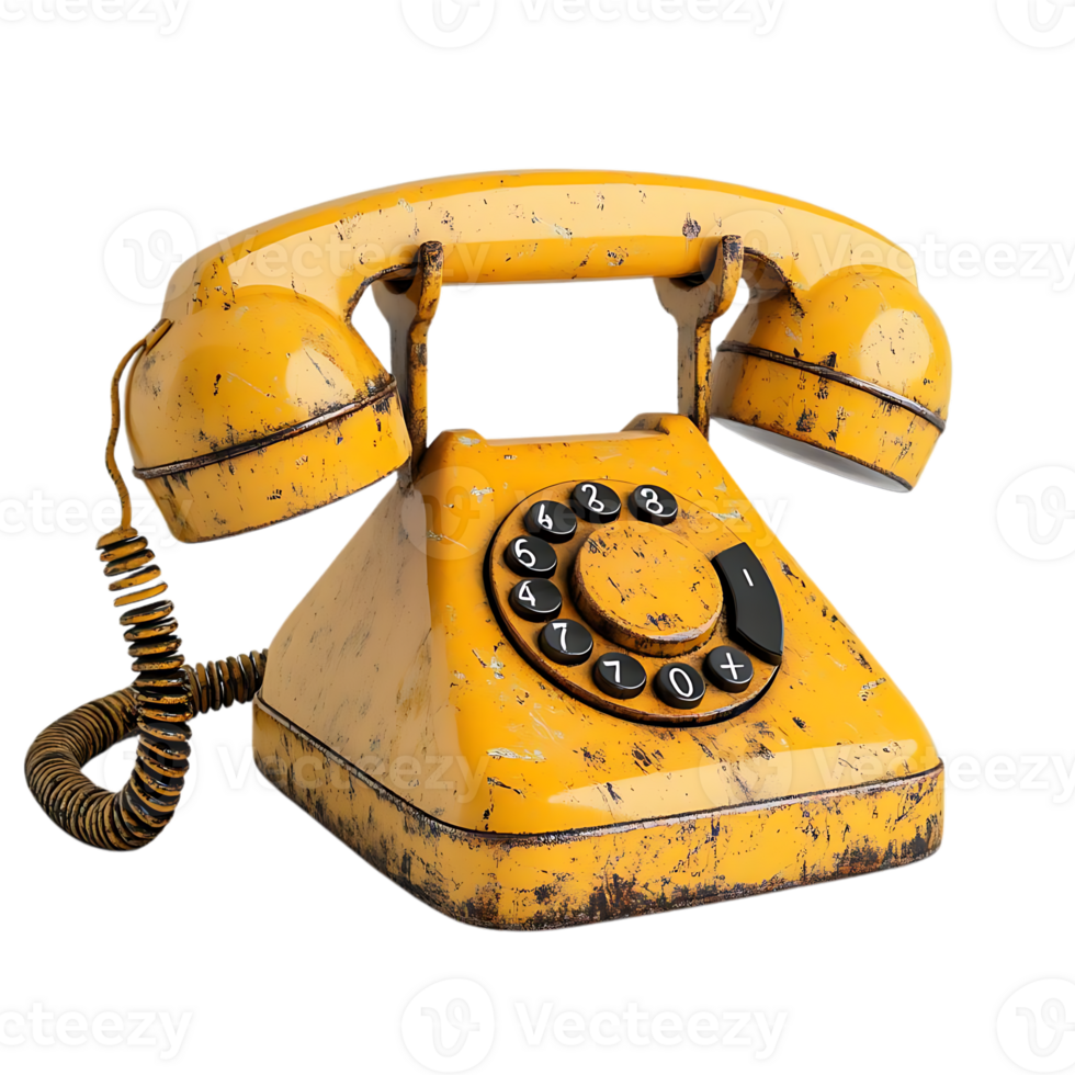 Vintage Yellow Rotary Dial Phone with Transparent Background, a Symbol