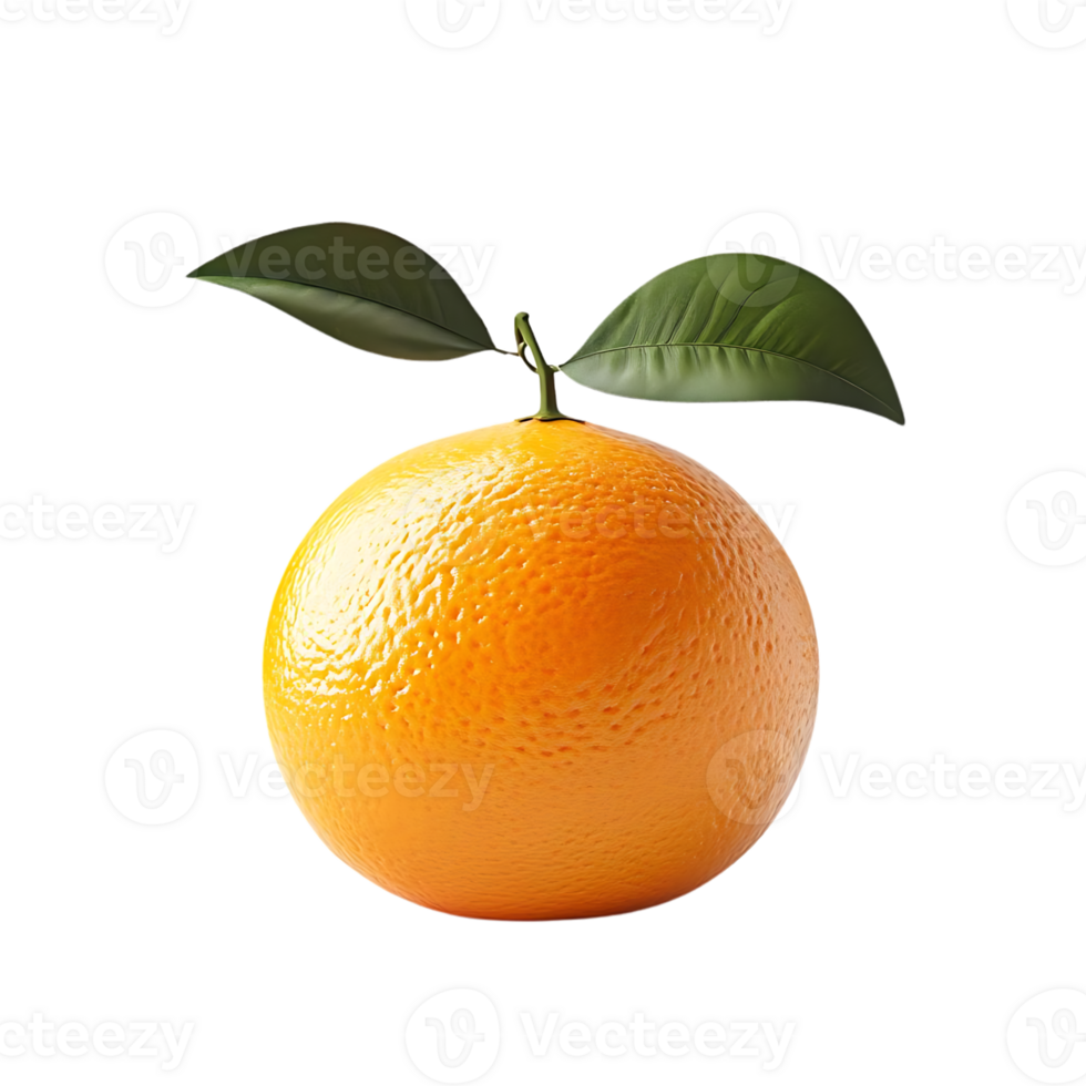 A Single Orange with Leaves on a Transparent Background png
