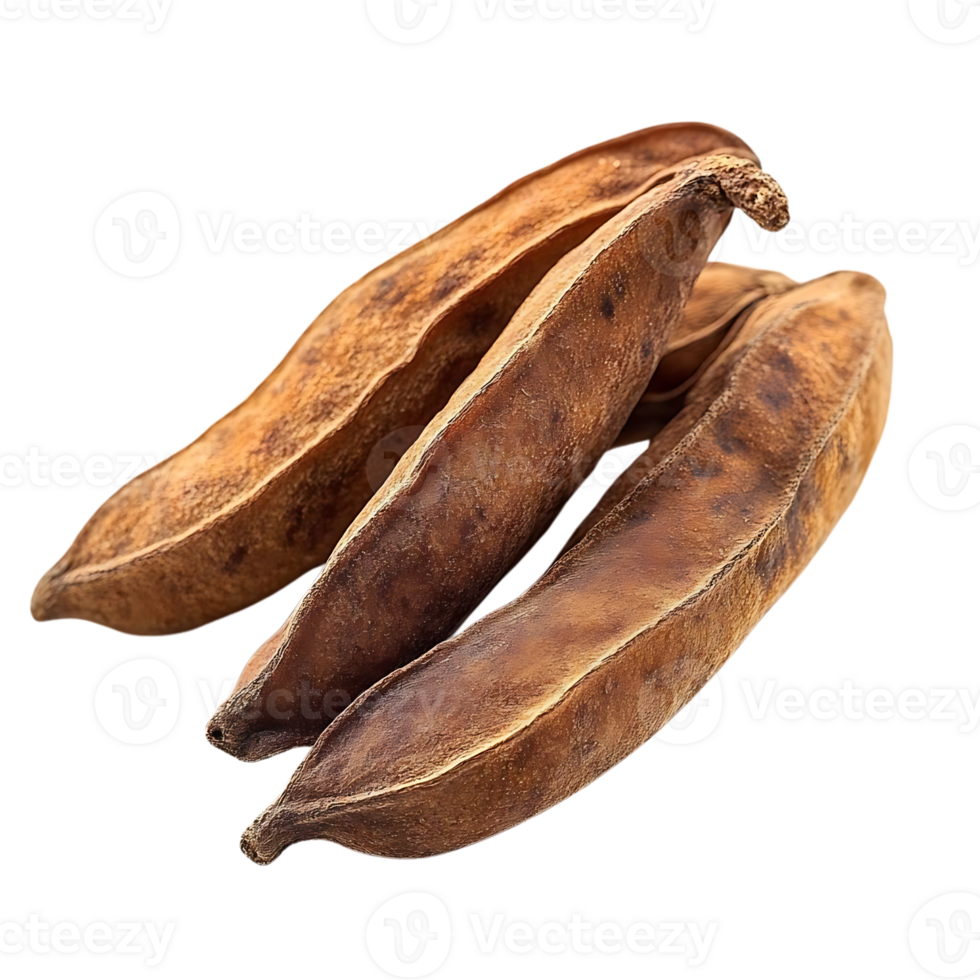 Three Carob Pods on a Transparent Background, Ready for Use in Your Next Design Project png
