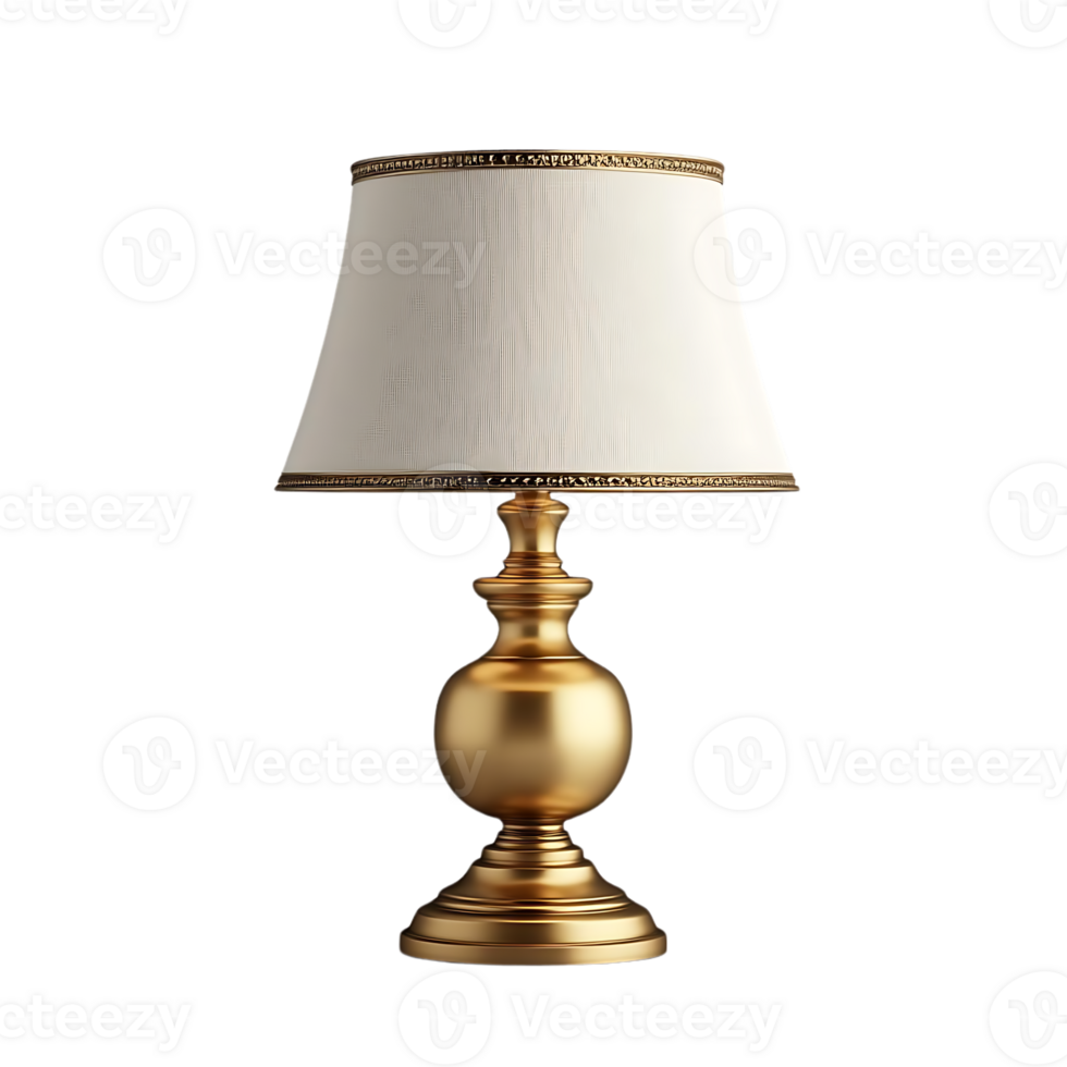 Elegant Gold Table Lamp with White Shade and Transparent Background png