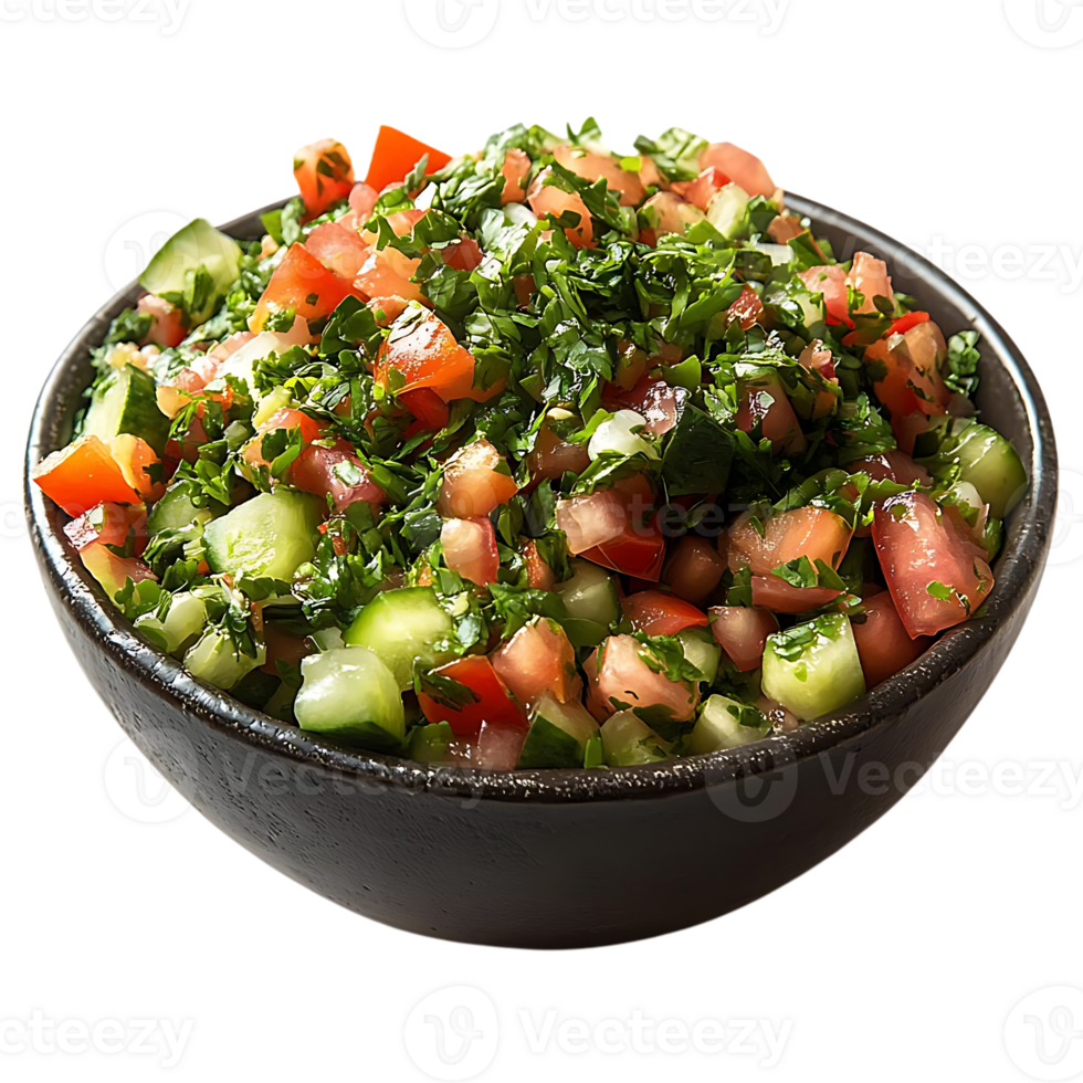 Fresh Cucumber, Tomato, and Parsley Salad with a Transparent Background png