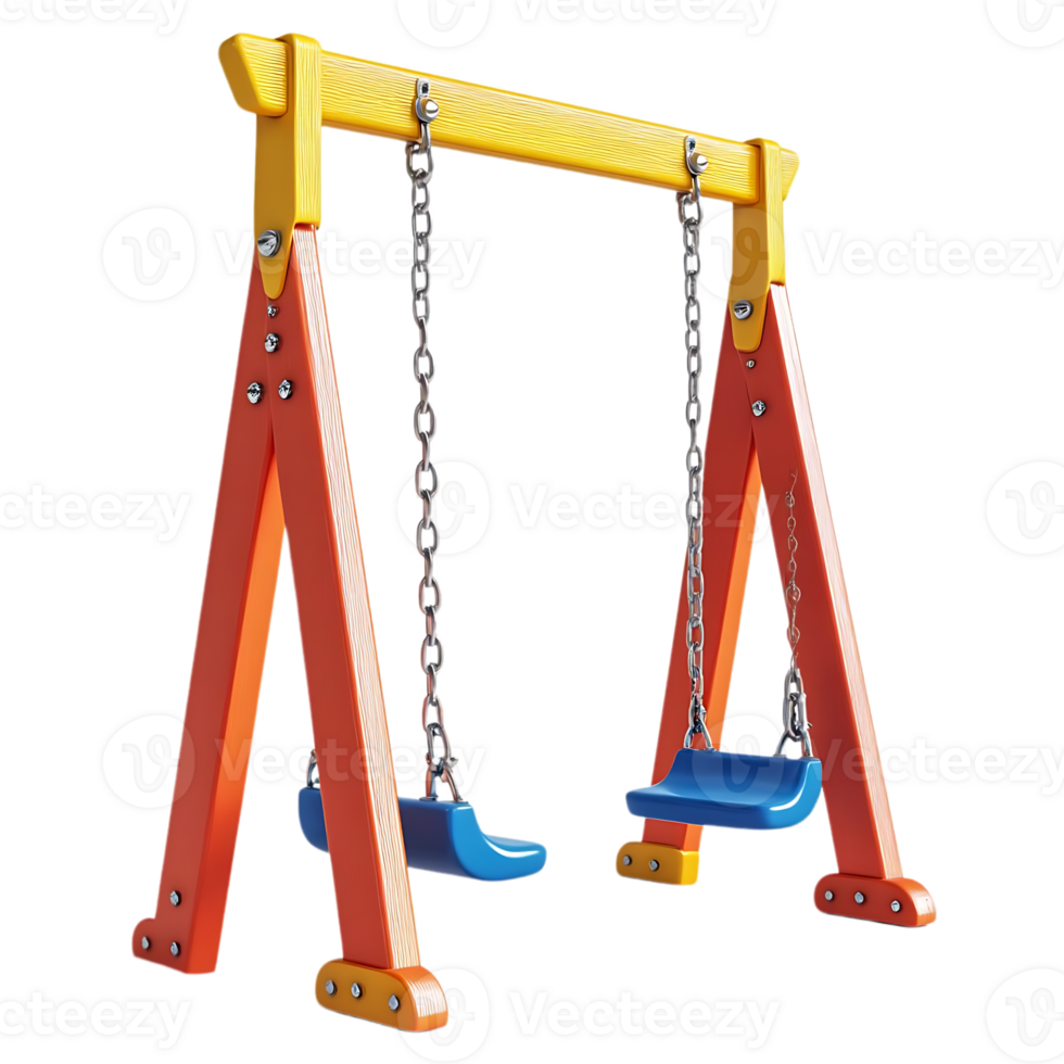 Red and Yellow Swing Set with Blue Seats on a Transparent Background png
