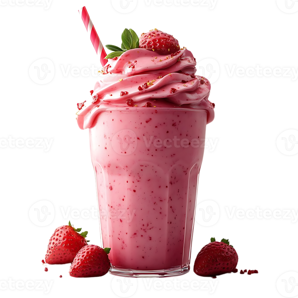 Strawberry Milkshake with Whipped Cream and a Transparent Background png