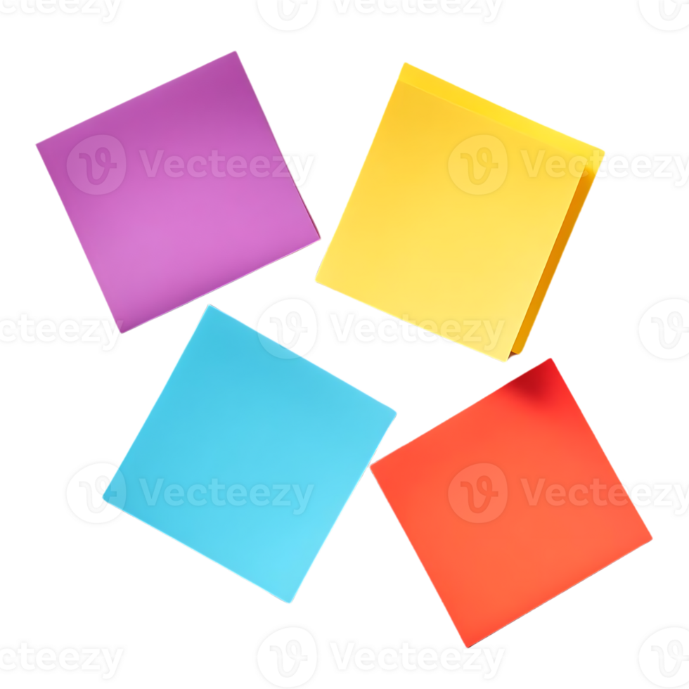 Colorful Sticky Notes on a Transparent Background -  Ideal for Mockups and Designs png