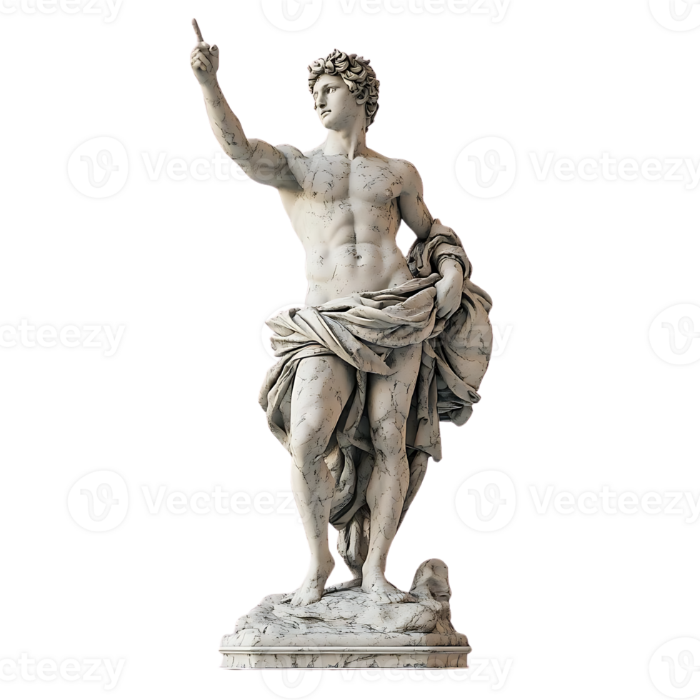 Marble Statue of a Man Pointing Upward, Dressed in a Flowing Robe, with a Transparent Background png
