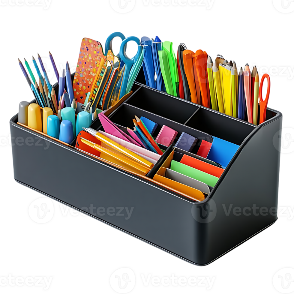 Organized Desk Supplies with a Transparent Background png