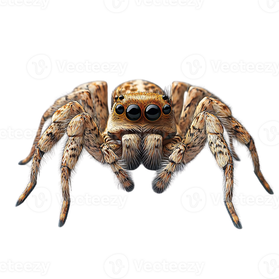Jumping Spider with Transparent Background, a Close-up Portrait of a Fuzzy Arachnid with Striking Eyes png