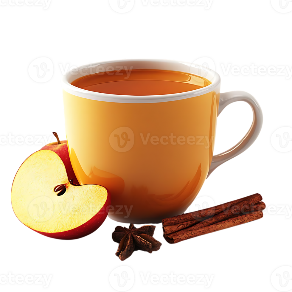 Warm Apple Cider with Cinnamon Sticks and Star Anise, Delicious Autumn Drink with a Transparent Background png