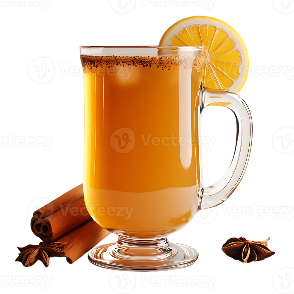Warm Spiced Apple Cider with Lemon Slice and Cinnamon Sticks, a Delicious Autumn Beverage with a Transparent Background png