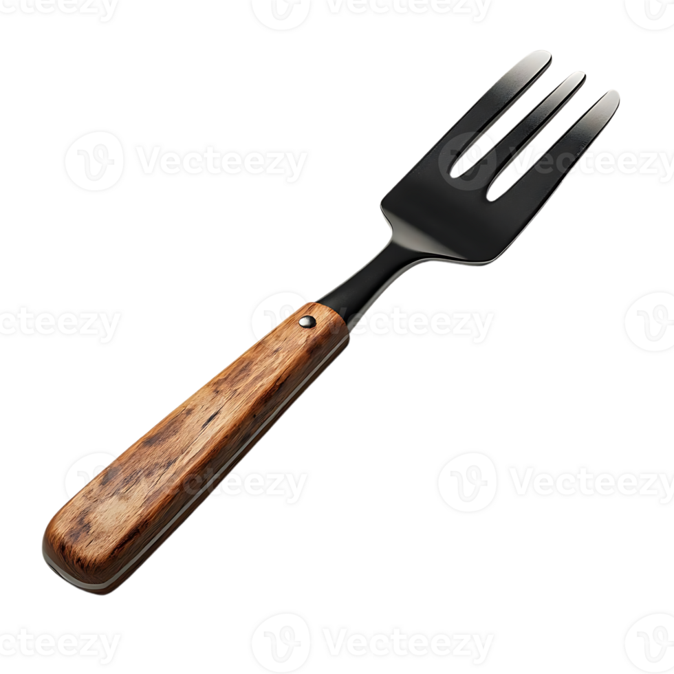 Black Fork with Wooden Handle on Transparent Background, Elegant Tableware for Fine Dining Experiences png