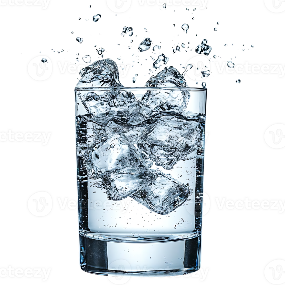 Ice Cubes Splashing in Glass of Water with Transparent Background png