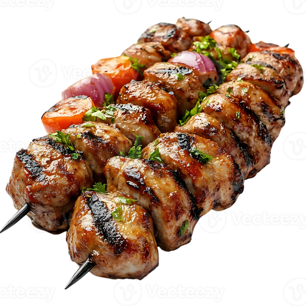 Grilled Chicken Skewers with Onions and Tomatoes on a Transparent Background png