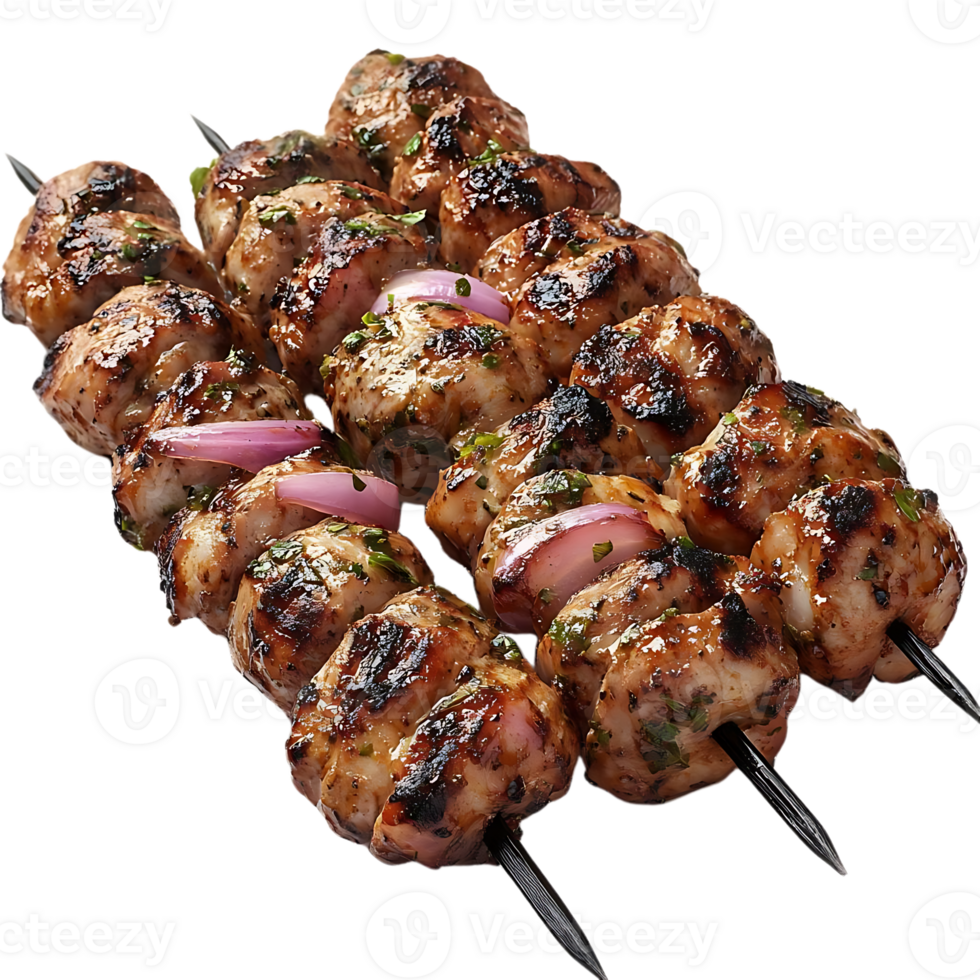 Grilled Chicken Skewers with Onions and Herbs,  Delicious and Juicy with a Transparent Background png