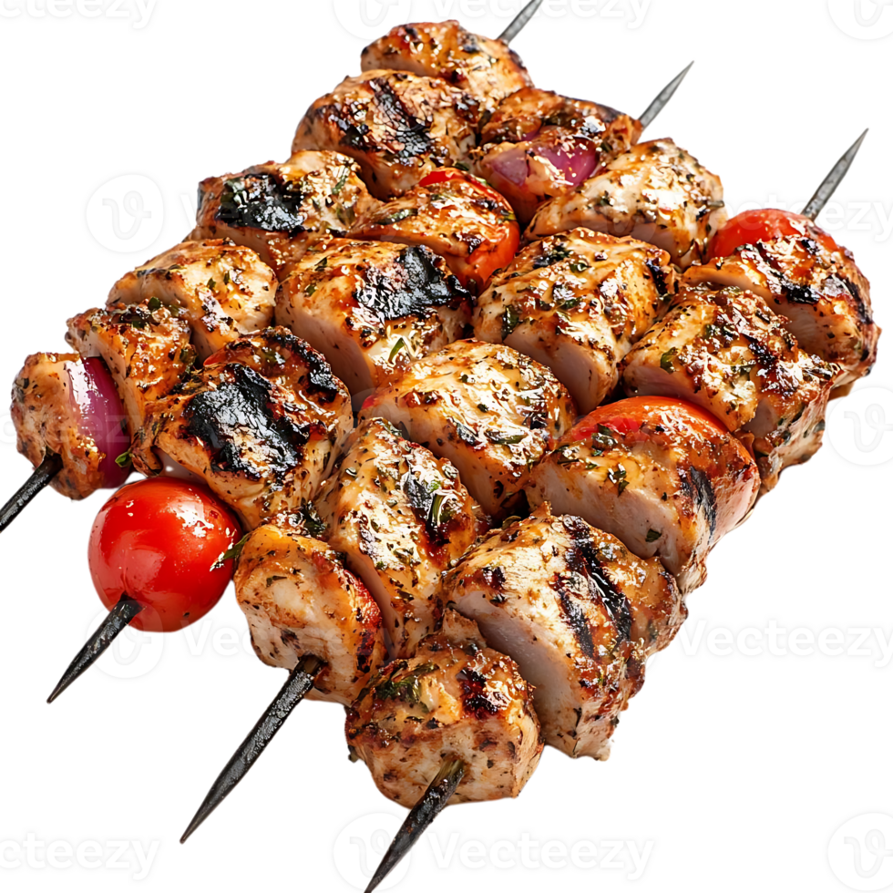 Grilled Chicken Skewers with Tomatoes and Onions on Transparent Background png